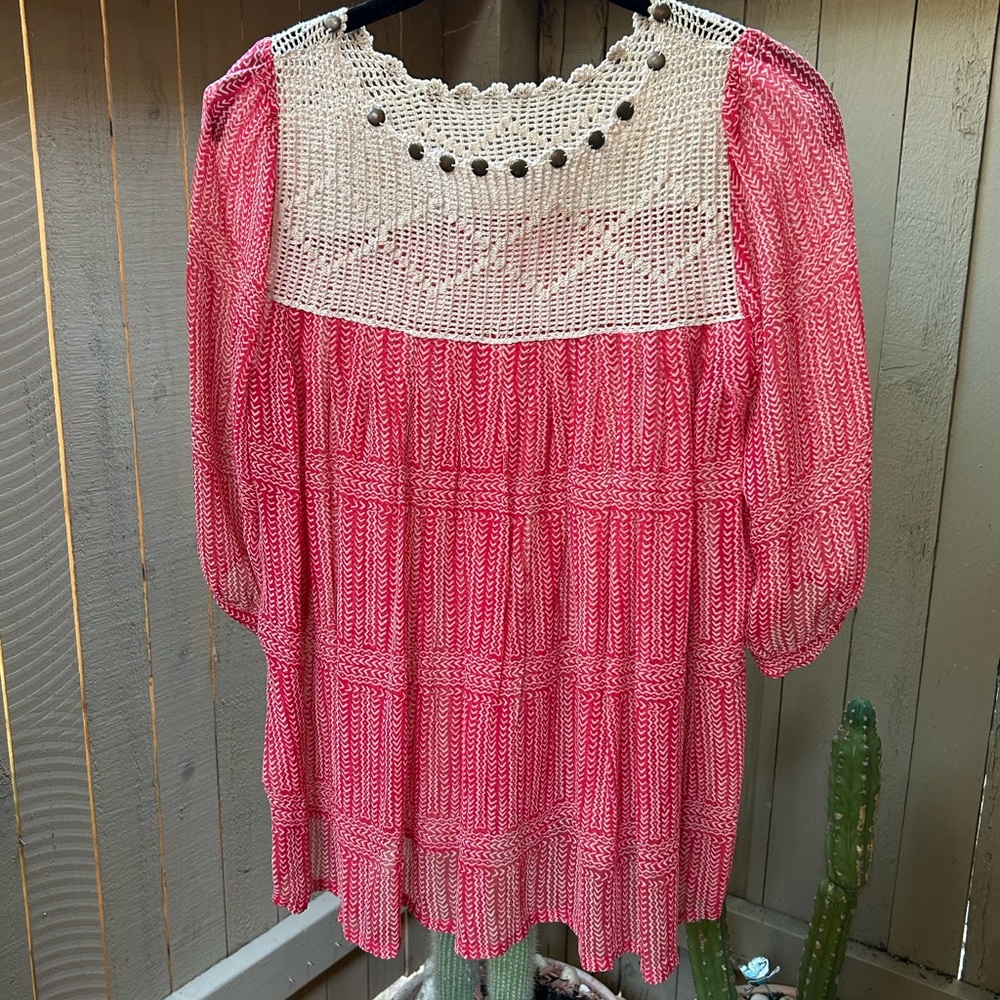 Red and Cream Sheer Silk Women's Top